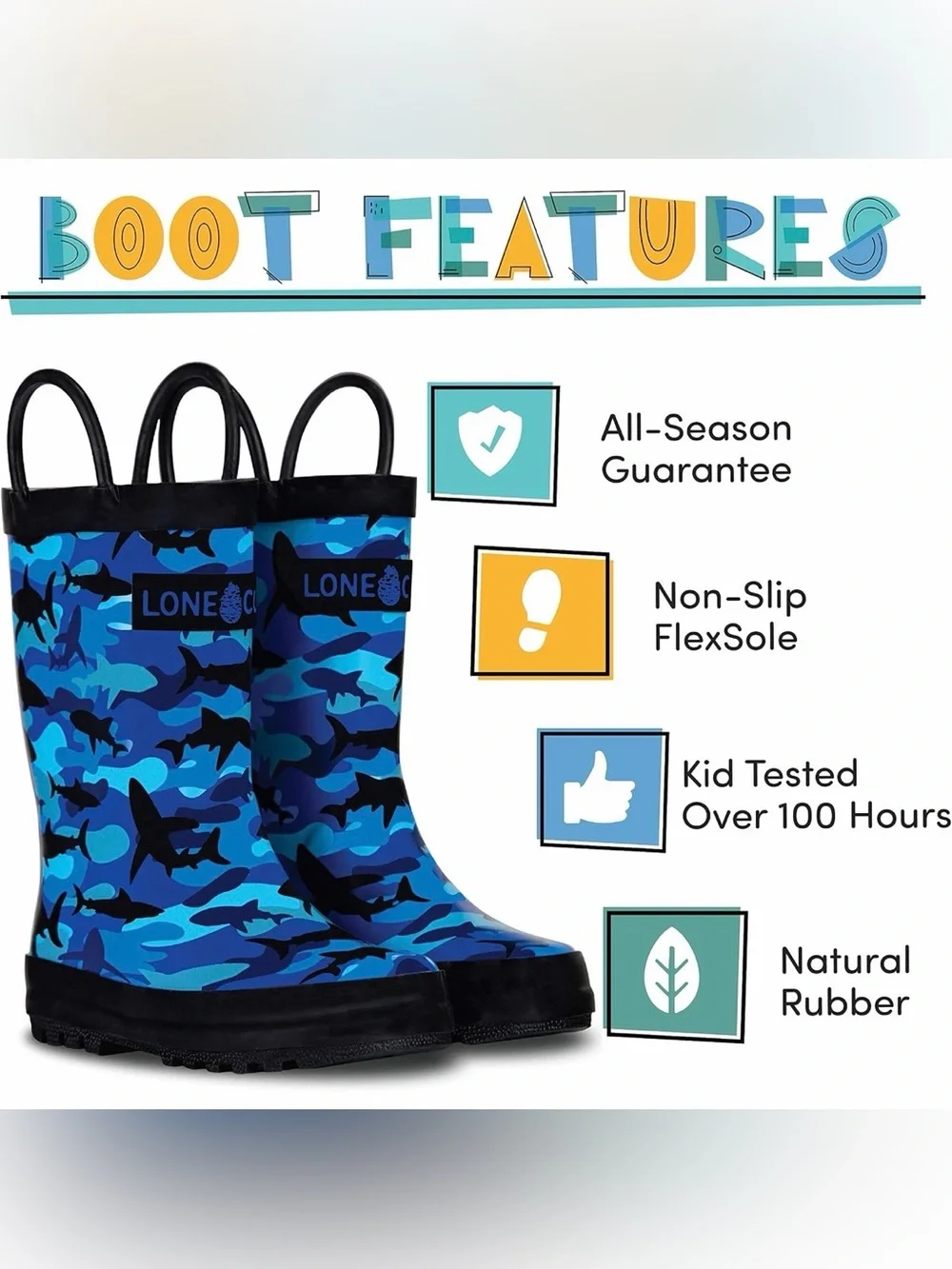 Toddler Lone Cone Camo Blue Shark Rain boots Size 4